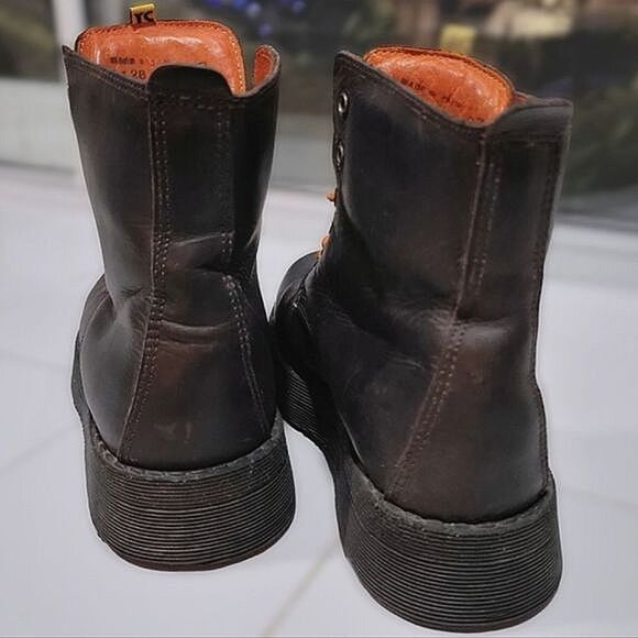 Vtg 90s Yellow Cab dark brown leather platform combat boots - Picture 12 of 15